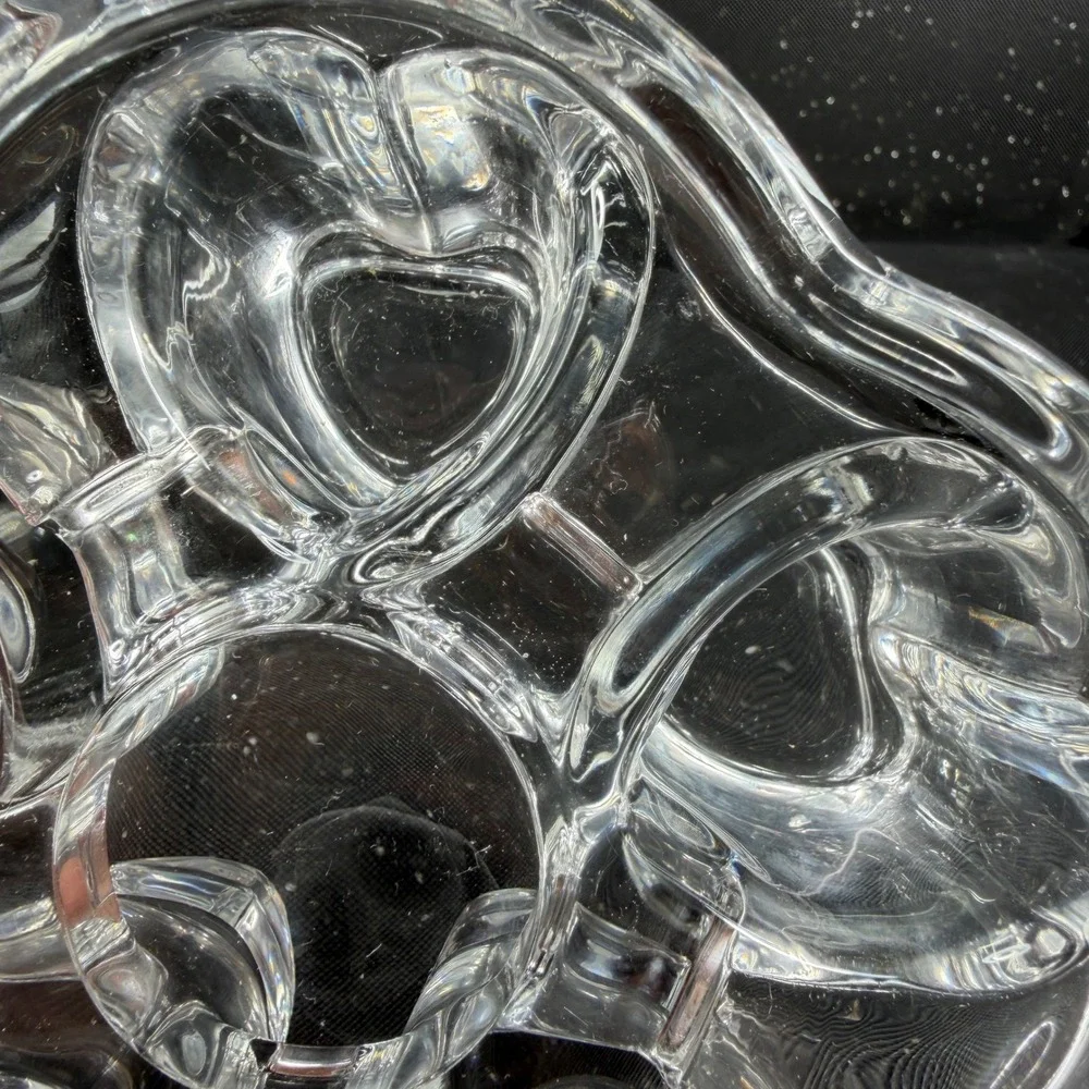 Vintage Clear Glass Heart Flower Votive Candle Holder 5 Well Trinket Dish 5in